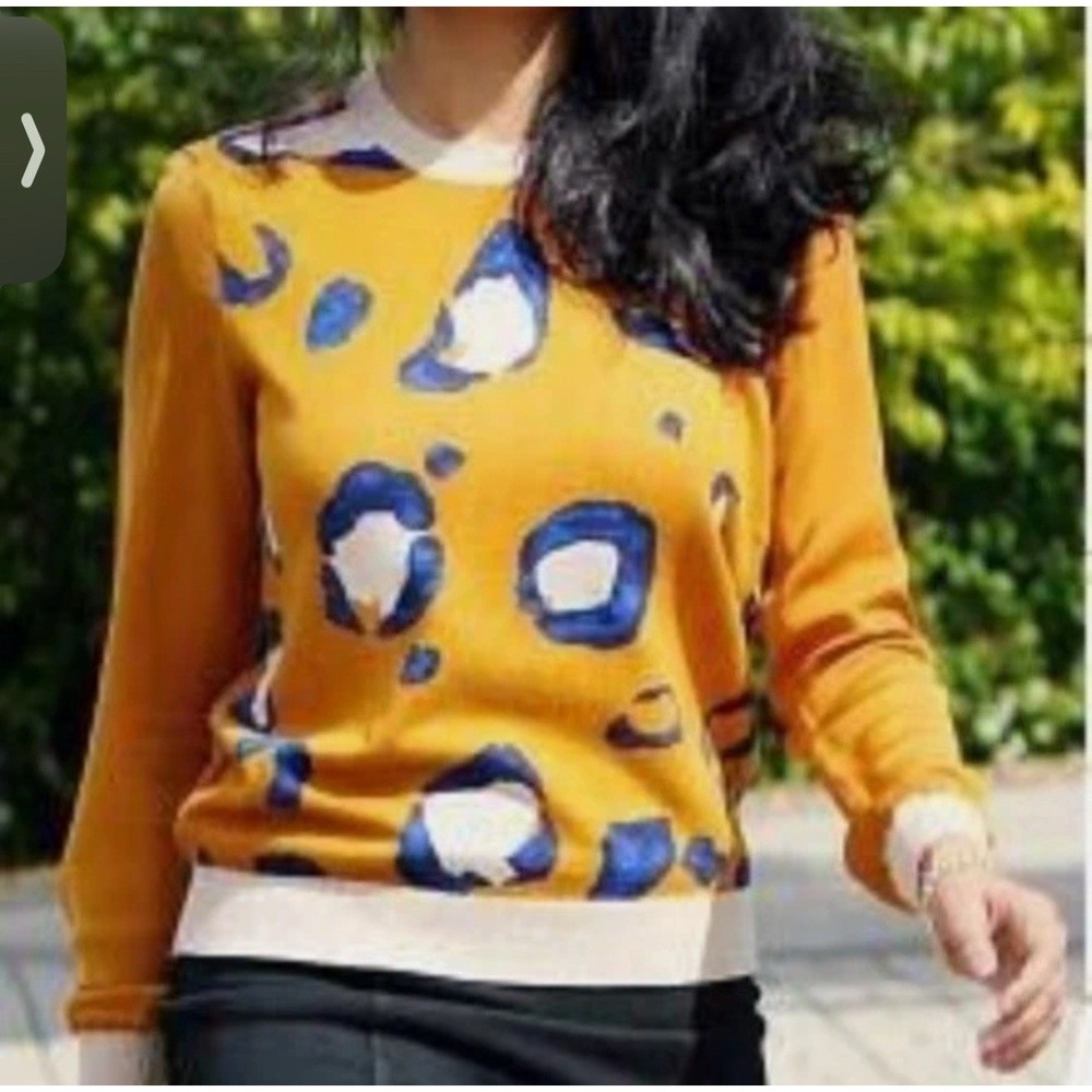 3.1PHILLIP LIM SWEATER SZ S MUSTARD PURPLE LEOPARD SPOTS PREPPY CHIC AESTHETIC - Picture 1 of 9